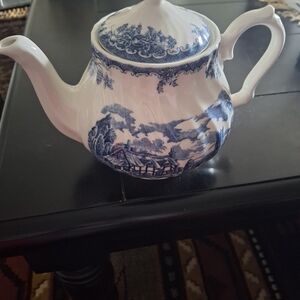 Classic Blue and White Ceramic Teapot Churchill Brook Blue